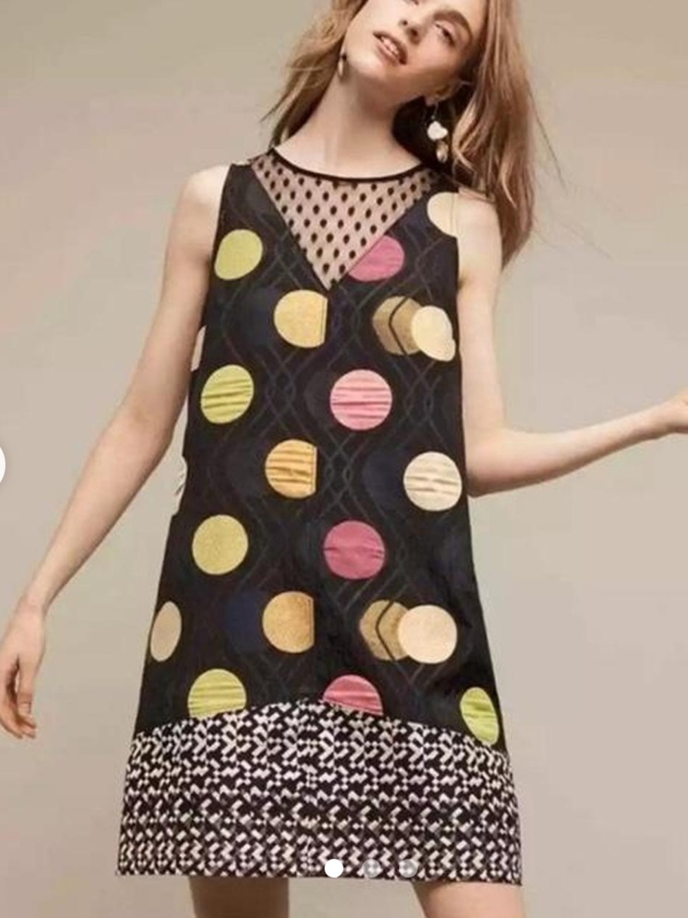 Maeve Black Shift Dress with Multi-Color Polka Dots